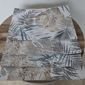 Tropical Leaf Print Dining Placemats in Beige and Teal